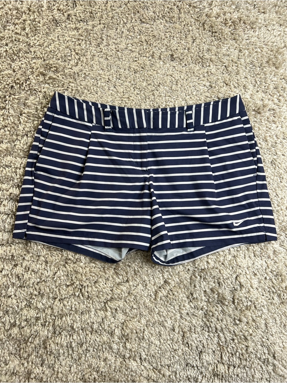 Nike Navy and White Striped Athletic Shorts